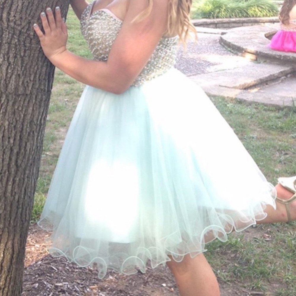 baby blue & champagne homecoming dress
